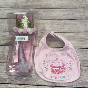 Like New First Birthday Set: “1” crown, bib, more